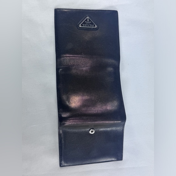 Prada Snap Button Trifold Wallet Bronze Metallic Brown Leather Cardholder Italy - Picture 12 of 15